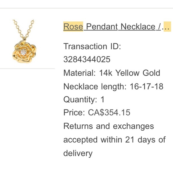 14k solid gold rose necklace with diamond accent - Picture 4 of 4